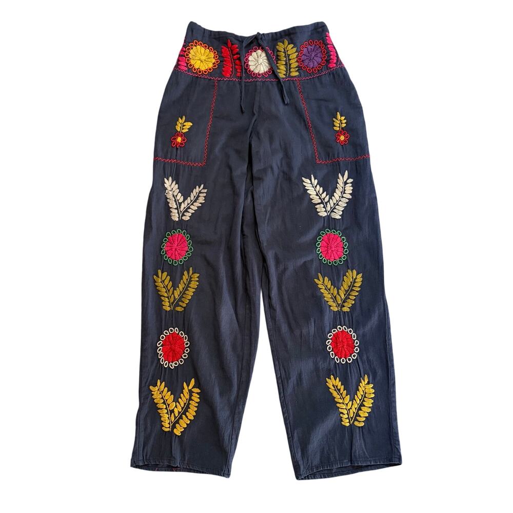 Embroidered cotton navy women’s pants
